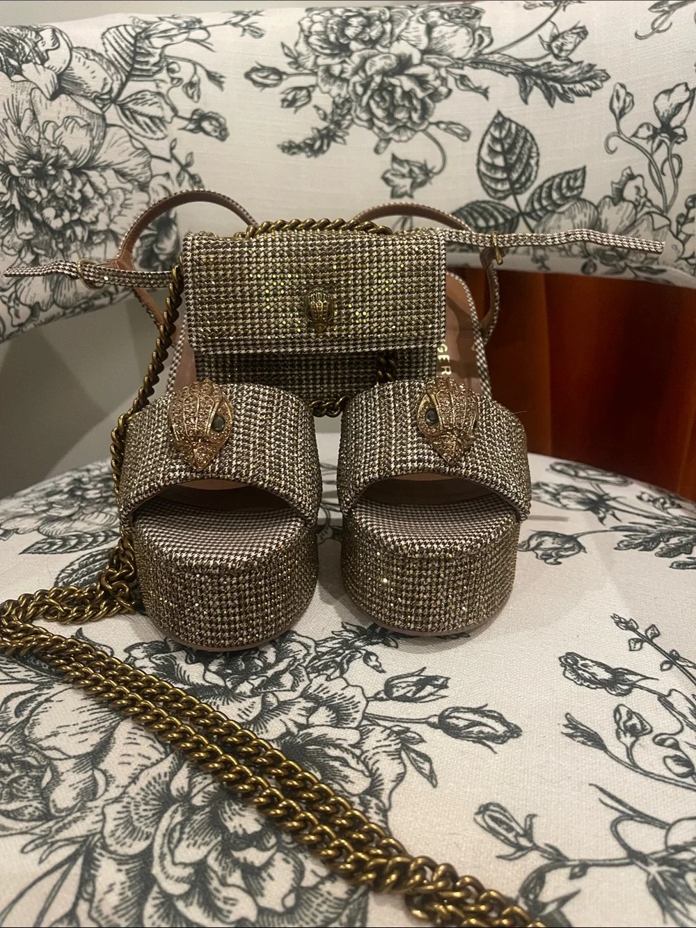 Kurt Geiger Metallic Woven Platform Slingbacks in Gold and Silver